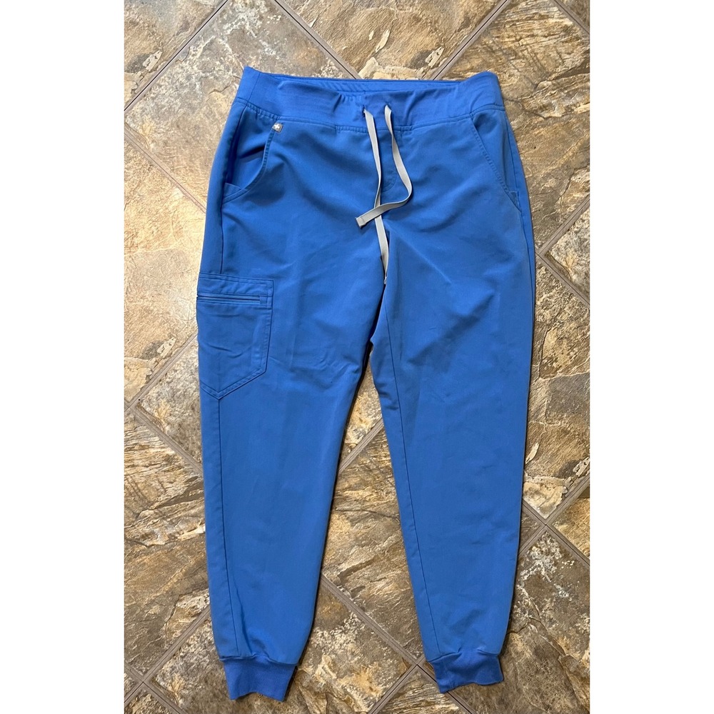 FIGS Zamora Jogger Scrub Pants Women M Blue Cargo Pocket Drawstring